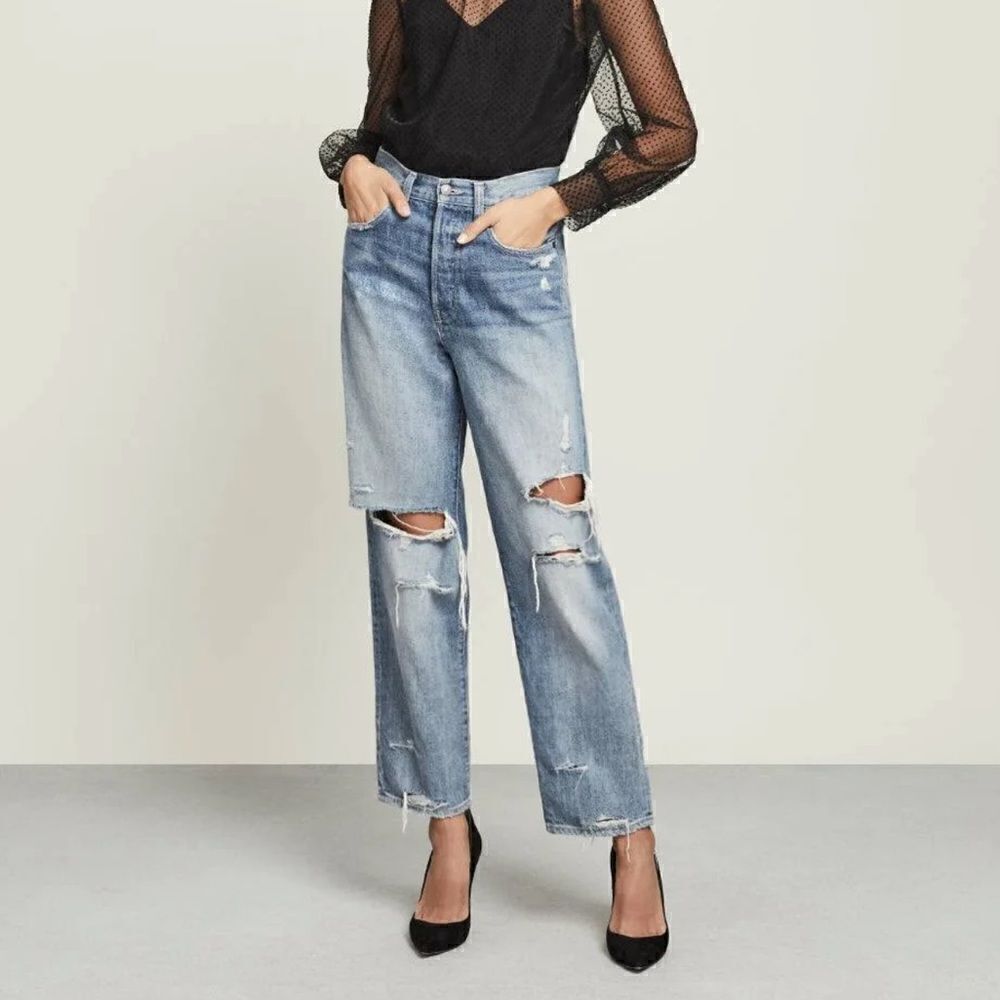 NWT Veronica Beard Blake Distressed Classic Straight Jeans